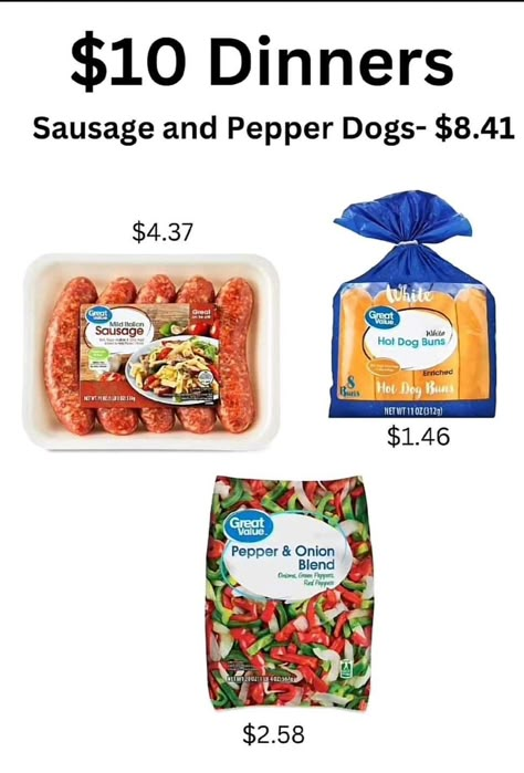 Dollar Dinners, $20 Meals, $10 Meals, Cheap Dinners For A Family Aldis, Cheap Dinners For A Family Aldi, Walmart Dinner Ideas, Walmart Meals, 10 Dollar Meals, $100 Aldi Meal Plan