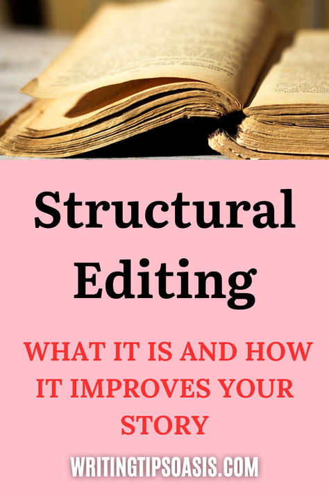 Image of old open book and title of pin which is structural editing: what it is and how it improves your story. Editing Books, Editing Novel, How To Edit A Novel, Editing Your Novel, Video Editing Course, Writing Genres, Book Editing, Writing Romance, Writer Tips