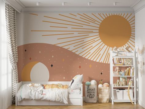 Kids Room Wall Murals, Minimalist Kids Room, Kids Room Murals, Nursery Room Design, Baby Room Inspiration, Bedroom Murals, Nursery Room Inspiration, Kids Room Wall, Sun And Stars