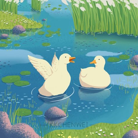 Duck Illustration, Duck Drawing, Duck Wallpaper, Cute Ducklings, Duck Art, Inspiration Painting, 판타지 아트, Cute Animal Drawings, Art References