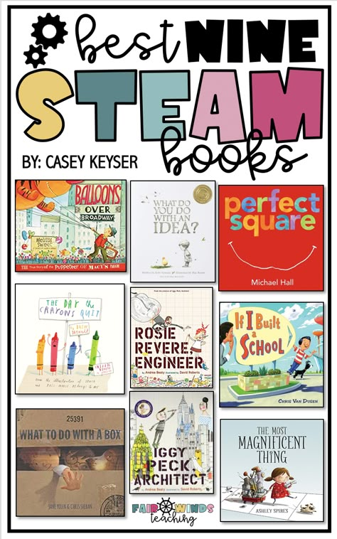 STEAM Bins and the Best 9 STEAM Books for kids! Steam Picture Books, Steam Bins Kindergarten, Stem Activities Based On Picture Books, Stem Reading Activities Elementary, Stem Activities Elementary With Books, Picture Book Stem Activities, 1st Grade Steam Activities, Steam Ideas Elementary, S.t.e.a.m. Activities For Kids