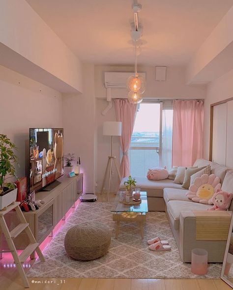 Cute Living Room, Girly Apartment Decor, Girls Dorm Room, Apartment Living Room Design, Dream Apartment Decor, Future Apartment Decor, Pink Living Room, Dream House Rooms, Cozy Room Decor