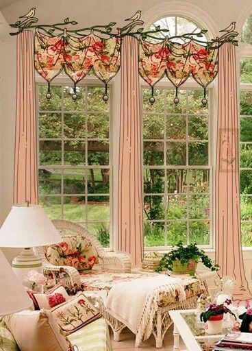 Window is so pretty Diy Window Valance Ideas, Green Sunroom, Dressing Windows, Shappy Chic, Coffee Interior, Slider Window, Cottage Shabby Chic, Interior Design Software, Shabby Chic Living