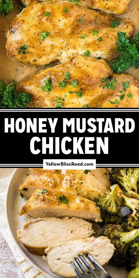 Honey Mustard Chicken is a simple baked chicken breast with a sweet and tangy sauce that takes just minutes to prepare. Honey Dijon Sauce For Chicken, Honey Chicken Breast Recipes, Simple Baked Chicken Breast, Chicken Honey Mustard, Mustard Roasted Chicken, Baked Chicken Tenderloins, Simple Baked Chicken, Dijon Mustard Chicken, Dijon Chicken Recipes