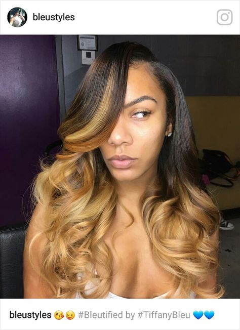 Ombre Blonde Sew In, 80s Highlights Hair, Blonde Ombre Sew In Black Women, Ombre Side Part Sew In, Ombre Sew In, Ombre Sew In Weave, Blonde Weave, Perfect Hair Color, Hair Color Options