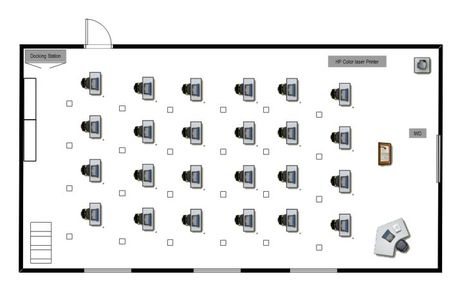 Classroom Layout Lab Floor Plan, High School Computer Lab Design, Computer Lab Floor Plan, University Computer Lab, School Computer Lab Design, Computer Lab Design, Classroom Dimensions Architecture, Labs Plan, School Computer Lab