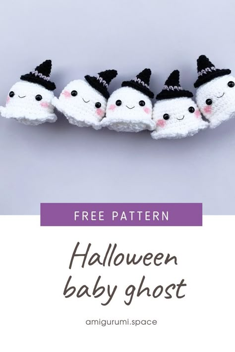 Free Ghost Amigurumi Pattern, Baby Ghost Crochet Pattern, Tiny Crochet Ghost Pattern, Ghost Amigurumi Pattern, Halloween Free Pattern Crochet, Crochet A Ghost, Crocheted Ghost Pattern, Free Amigurumi Halloween Patterns, Cute Halloween Amigurumi