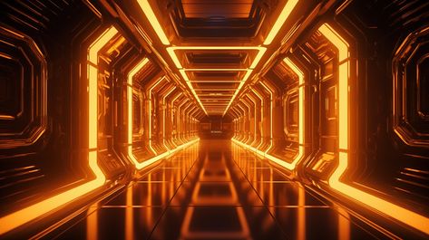 Sci Fi Neon Glowing Futuristic Illustration Orange Gold Spaceship Corridor In 3d Rendering#pikbest#Backgrounds#Others Orange Futuristic, Spaceship Background, Scifi Aesthetic, Sci Fi Aesthetic, Sci Fi Background, Futuristic Aesthetic, Futuristic Background, Blue Lighting, Neon Backgrounds