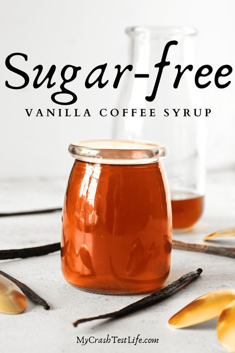 Making Homemade Sugar-free Vanilla Coffee Syrup is not only super easy and will save you tons of money, but is also eliminates all the unwanted weird additives that are found in commercial keto vanilla coffee syrups. Only 4 ingredients and 5 minutes of time, this sugar-free vanilla coffee syrup recipe will allow you to bring out the barrista within you! Keto Coffee Syrup, Sugar Free Simple Syrup Recipe, Sugar Free Syrup Recipe, Vanilla Coffee Syrup, Coffee Syrup Recipe, Sugar Free Coffee, Vanilla Syrup For Coffee, Sugar Free Coffee Syrup, Homemade Coffee Syrup