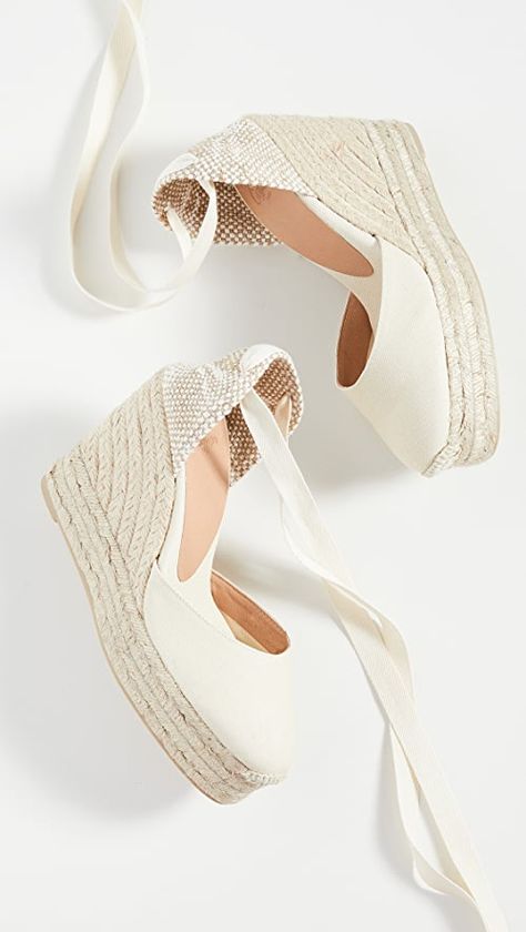 Castaner Carina Wedge Platform Espadrille | SHOPBOP Castaner Espadrilles Outfit, Castaner Carina, Castaner Espadrilles, Elegant Clothes, Lace Up Espadrilles, Fabric Canvas, Platform Espadrilles, Aesthetic Shoes, Dream Shoes