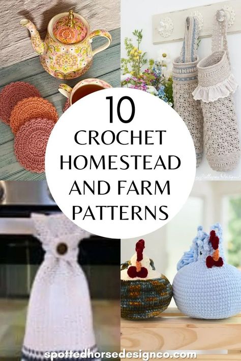 10 Free Crochet Homestead and Farm Patterns You'll Love - Spotted Horse Design Co. Homestead Crochet Projects, Knitting And Crocheting Free Patterns, Cottage Core Crochet Patterns, Crochet Farmhouse, Farmhouse Crochet, Spotted Horse, Pumpkin Wine, Simple Scarf Crochet Pattern, Crochet Garden