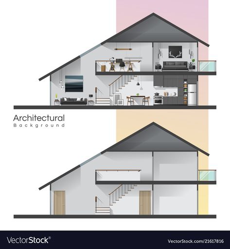 House Cross Section, Royalty House, House Vector Illustration, Living Room Vector, Bed Vector, Kitchen Background, Empty House, Wooden Bunk Beds, Modern Kids Bedroom