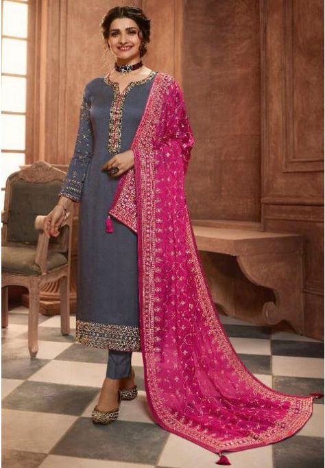 Satin Salwar Suit, Prachi Desai, Kurta Dress, Salwar Kameez Online, Pakistani Salwar Kameez, Embroidery Suits Design, Salwar Kameez Designs, Embroidery Suits, Suit Fabric