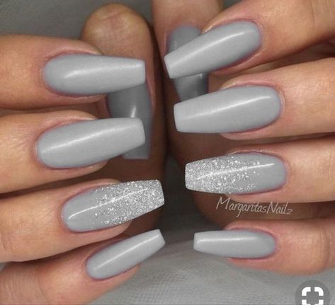 Acrylic Nails Coffin Grey, Ballerina Nails Designs, Light Purple Nails, Grey Acrylic Nails, Gray Nails, Coffin Shape Nails, Super Nails, Nails Polish, Ballerina Nails