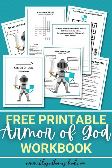 Armor of God Printable Workbook for Kids Armor Of God Worksheets, Armor Of God For Kids Printables Free, Armor Of God Activities For Kids, Armor Of God Printable, Armor Of God Lesson, Genesis Bible Study, Esther Bible Study, Simple Poems, The Armor Of God