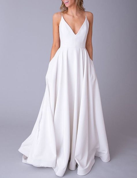 Clementine | Lovely Bride Wedding Gown Simple, Simple Wedding Gowns, Girls Dresses Online, Lovely Bride, Prom Dresses With Pockets, Satin Evening Dresses, Wedding Dresses For Girls, Modest Wedding, Brides Wedding Dress