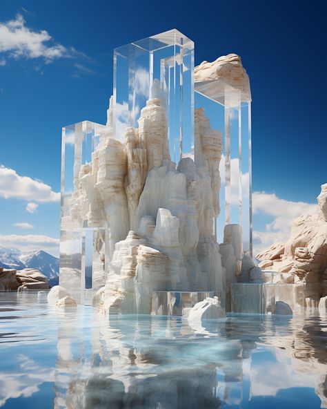 Post Futurism, Crystal Architecture, Dreamscape Landscape, Unreal Engine Environment, Surreal Environment, Cloud Architecture, Biomimicry Architecture, Journey Concert, Cubes Architecture