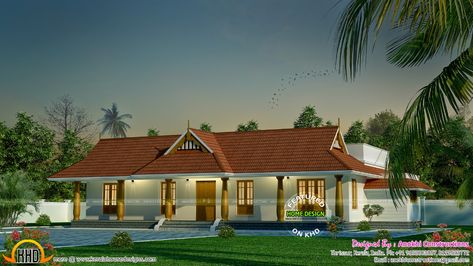 Small Traditional Nallukettu House ... Nadumuttam Ideas, Kerala Style House, Small House Design Kerala, Kerala Traditional House, Kerala Home Design, Small Modern House Plans, Kerala Home, Courtyard House Plans, Kerala House Design