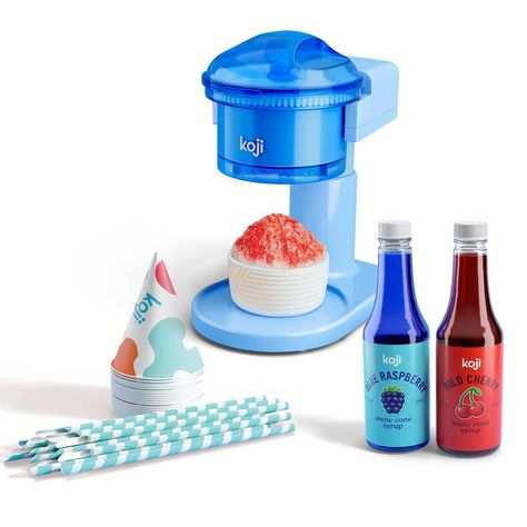 Add snow to any forecast with the Koji Snow Cone Maker Set. Easy setup and cleanup means you'll warm right up to this maker of icy delights. High-quality, long-lasting stainless steel blades will stay sharp for many seasons to come. And the Koji Snow Cone maker has a 6-cup capacity - enough for a small blizzard! Frosty would be jealous. Includes: 1 Snow Cone Maker + 20 cups + 2 Straws + 2 Snow Cone Syrups - 16 oz Blue Raspberry and 16 oz Cherry. Milkshake Maker, Snow Cone Syrup, Snow Cone Maker, Candy Maker, Snow Cone Machine, Ice Popsicle, Olivia Grace, Bin Storage, Snow Cone