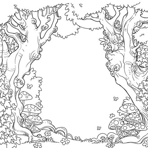 Jungle Drawing, Forest Glade, Forest Drawing, Linear Art, Window Drawing, Mandala Art Therapy, Coloring Supplies, Background Drawing, Cartoon Girl Drawing