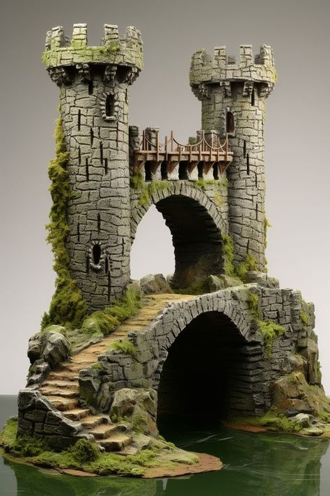 Stone Keep Castle Model Project, Clay Bridge, Cool Project Ideas, Clay Castle, Castle Diorama, Fantasy Diorama, Castle Sculpture, Fairy Garden Castle, Diy Castle