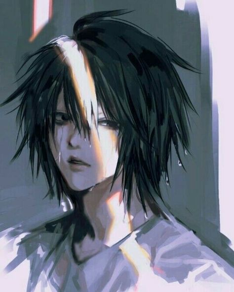 Ryuzaki Fanart, Anime Drawing Inspiration, L Lawliet Fanart, Lawlight Fanart, L Fanart, L Pfp, Notes Art, L Lawliet, Pretty Art