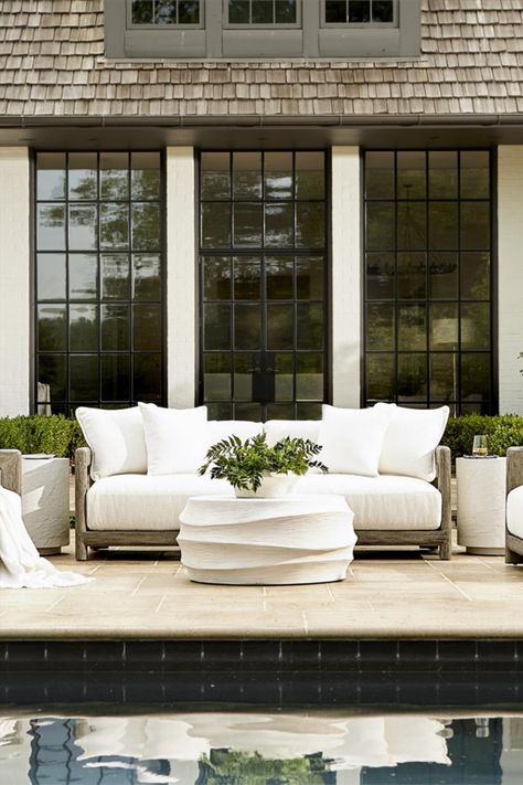 outdoor sofa, patio sofa, oversized patio sofa, large patio sofa, white patio sofa, luxury patio furniture, large cushion patio sofa Outdoor Lounge Seating, Weathered Teak, Lexington Home, Outdoor Couch, Patio Lounge Chairs, Furnishings Design, Teak Frame, French Country Cottage, Outdoor Coffee Tables