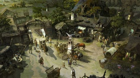 Fantasy town square Fantasy Town, Medieval Houses, Historical Painting, Fantasy Theme, Town Square, Fantasy House, Fantasy City, Fantasy Setting, Dnd Art