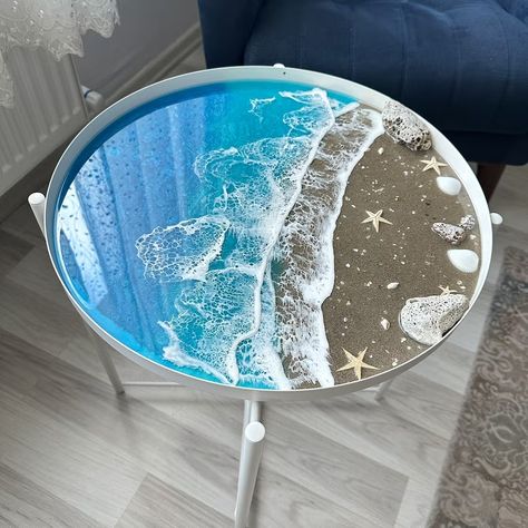 Ocean Resin Wave Coffee Side Table Hawaii Beach Round Mid Century Modern Table Furniture and Decor Hawaiian Decor Gift - Etsy Ocean Themed Decor, Mid Century Modern Round Table, Beach Themed Furniture, Resin Side Table, Live Edge Table Tops, Blue Coffee Tables, Coffee Side Table, Ocean Room, Beach Furniture