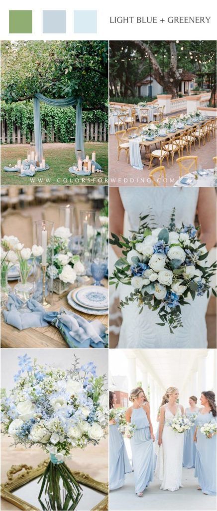 Light Blue Wedding Colors, Sky Blue Weddings, Baby Blue Weddings, Blue Wedding Decorations, Wedding Color Palettes, Blue And White Wedding, Wedding Color Ideas, Green Themed Wedding, Green Wedding Colors