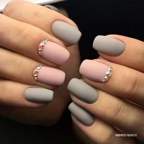 Matte Nail Polish Colors, Grey Gel Nails, Grey Matte Nails, Gel Manicure Colors, Grey Nail Designs, Matte Nail Art, Manicure Colors, Pink Gel Nails, Squoval Nails