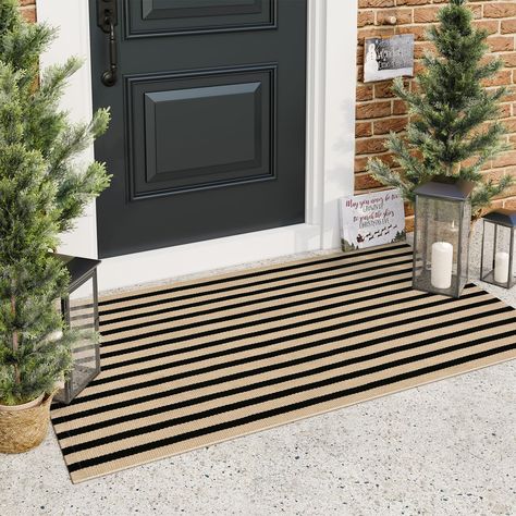 PRICES MAY VARY. Combined with Welcome Doormat: The front door rug outdoor is the perfect complement to the welcome matt outdoor, adding a touch of classic and fashionable style to your entryway, creating a layered effect that impresses your guests with a warm and inviting ambiance. Long-Lasting Durability: With a flat woven design, the prevents outdoor mats for front door from loosening and fading to ensure the rugs for entryway maintain their shape for a long time, extending their life and red Front Door Exterior Decor, Fromt Door Rug, Thanksgiving Front Door Decorations, Layered Outdoor Rugs Front Door, Front Door Doormat Ideas, Outdoor Front Door Mat, Double Front Door Mat, Front Door Rugs Outdoor Layering, Home Entrance Decor Outdoor