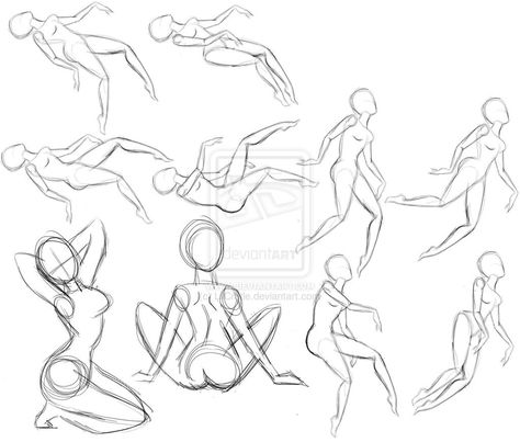 Sketches of different positions. Basic Poses, Reference Anime, Fall Anime, Mermaid Pose, Drawing Prompts, Sketch Poses, Body Sketches, Action Pose, Female Reference