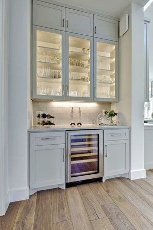 Wild Basin Kitchen Modern Coffee Bar Ideas Kitchen, Coffee Bar Armoire, Small Space Coffee Bar, Diy Bar Shelf, Diy Bar Shelf Ideas, Modern Coffee Bar Ideas, Bar Decoration Ideas, Bar Shelf Ideas, Built In Bar Cabinet