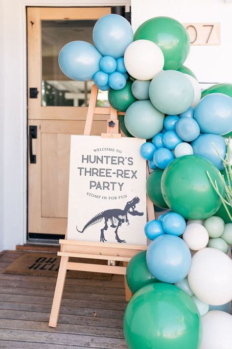 A ROAR-some Dinosaur Party with Sophistiplate!! • Beijos Events Dinosaur Party Welcome Sign, Three Rex Party, Third Birthday Boys, Birthday Teen, Rabbit Watercolor, Dinosaur Birthday Theme, Dinosaur Themed Birthday Party, Dino Birthday Party, Party Boy