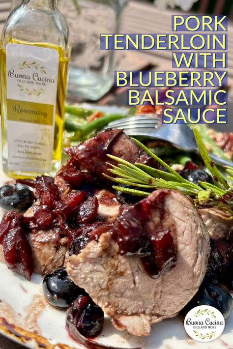 👀Looking for a simple yet elegant dish for dinner? The slightly sweet blueberry sauce drizzled over moist chunks of pork tenderloin and plump blueberries is packed with flavor and make a beautiful plate!🫐 Blueberry Balsamic Pork Tenderloin, Blueberry Sauce For Meat, Blueberry Pork Tenderloin, Pork Tenderloin With Blueberry Sauce, Blueberry Balsamic, Balsamic Pork Tenderloins, Balsamic Sauce, Golden Delicious Apple, Roasted Pork Tenderloins