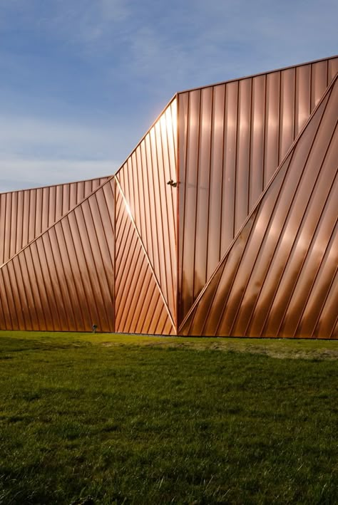 Museum of Fire in Zory, Poland; OVO Grabczewscy Architekc Copper Architecture, Copper In Architecture, Poland Architecture, Parasitic Architecture, Architecture Museum, Katowice Poland, Mall Facade, Copper House, Best Architecture