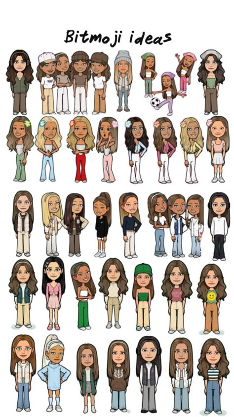 Cool Bitmoji Outfits, Draw Flamingo, Preppy Bitmoji, Matching Bitmojis, Pretty Bitmoji Ideas, Bitmoji Inspo, Snapchat Outfits, Cute Snapchat Bitmoji Ideas, Snapchat Avatar