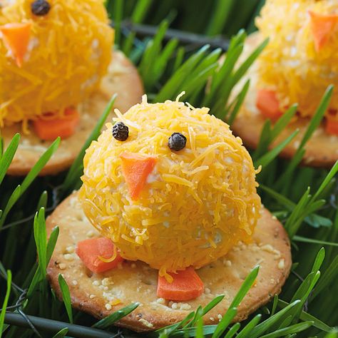 Our cheesy chicks cheese ball recipe makes a fun and easy Easter appetizer. Round crackers provide the perfect perch for these cute mini cheese balls. Easter Finger Food, Mini Cheese Balls Recipe, Easter Cheese Ball, Easter Cheese, Mini Cheese Balls, Easter Appetizer, Easter Appetizers Easy, Cheese Balls Recipe, Easter Party Food