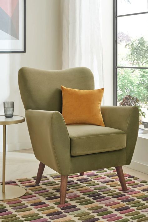 Soft Velvet Dark Sage Green Wilson II Highback Armchair Green Armchair Living Room, Highback Armchair, Velvet Chairs Living Room, Dark Sage Green, Condo Decor, High Back Armchair, Green Armchair, Dark Sage, Condo Decorating