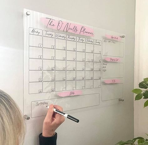 Whiteboard Ideas Home, Acrylic Planner, Family Planner Wall, Family Chores, Acrylic Home Decor, Monthly Organization, Calendar Organization, Family Calendar, Personalised Family Tree