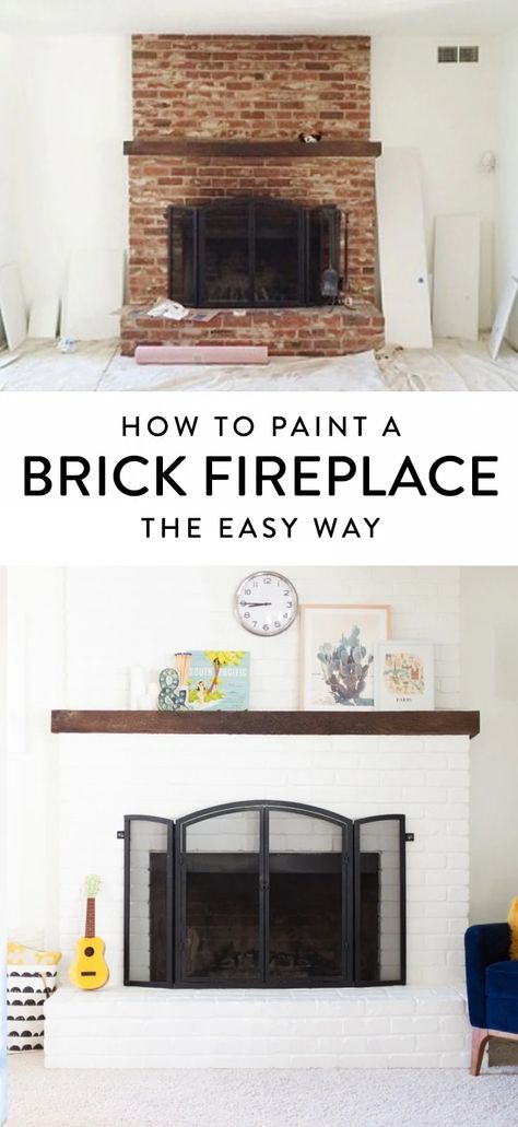 Paint Brick Fireplace White, White Painted Fireplace, Interior Fireplace, Red Brick Fireplaces, White Brick Fireplace, White Paint Color, Primer Paint, Painted Brick Fireplace, Painted Brick Fireplaces