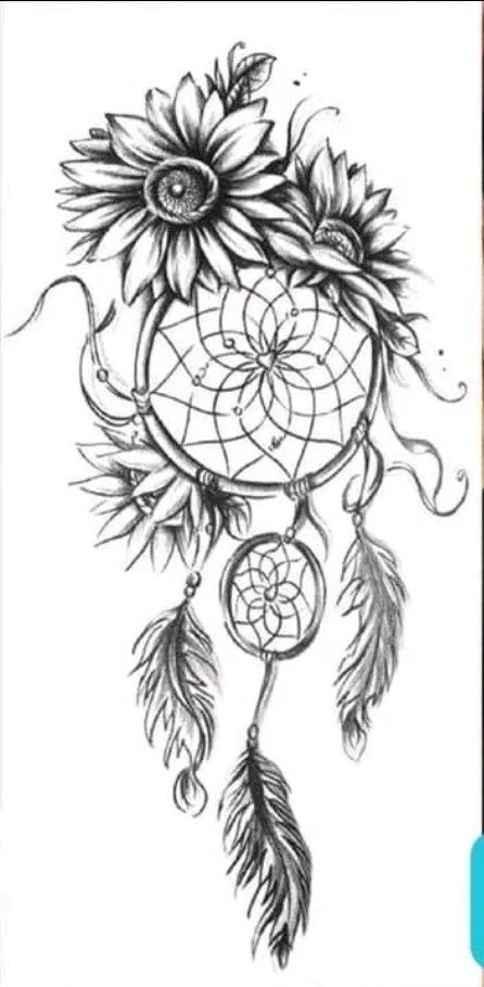 Boho Shoulder Tattoos For Women, Thigh Tattoos Women Sunflower, Tattoo Ideas Dream Catcher, Sunflower Thigh Tattoo, Dreamcatcher Tattoo Thigh, Cherokee Tattoos, Atrapasueños Tattoo, Sunflower Tattoo Sleeve, Sunflower Tattoo Shoulder