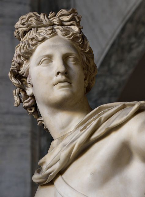 Apollo Belvedere (close-up). 2nd-century CE Roman copy of a 4th-century BCE bronze original attributed to the sculptor Leochares. Inv. No. 1015. Rome, Vatican Museums, Pius-Clementine Museum, Octagonal Court, Apollo Cabinet, 2. © 2014. Photo: Ilya Shurygin. Sculpture Face, Apollo Aesthetic, Apollo Greek, Apollo Belvedere, Apollo Statue, Classical Sculpture, Sculpture Photography, Expensive Stones, Le Louvre