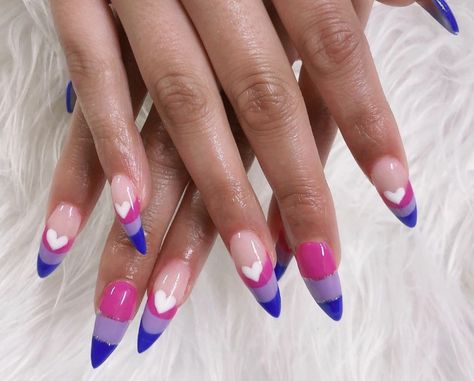 Bi Nails Designs, Simple Pride Nail Ideas, Bisexual Nail Designs, Pride Nails Bisexual, Non Binary Nail Art, Bisexual Flag Nails, Bi Nail Ideas, Bisexual Nails Acrylic, Trans Nails Designs