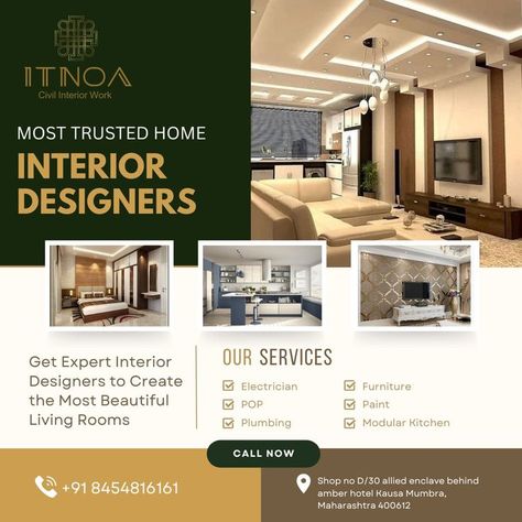 The most trusted designers of home interiors. We can help you select the right carpet, furniture and accessories that suit your style and budget...!!
.
.
Contact Detail - 8454816161
. Interior Design Flyer Templates, Interior Design Creative Ads Poster, Interior Design Pamphlet, Interior Design Ads, Interior Design Flyer, Interior Posts, Art Deco Design Graphics, Interior Designer Business Card, Bedroom Pop Design