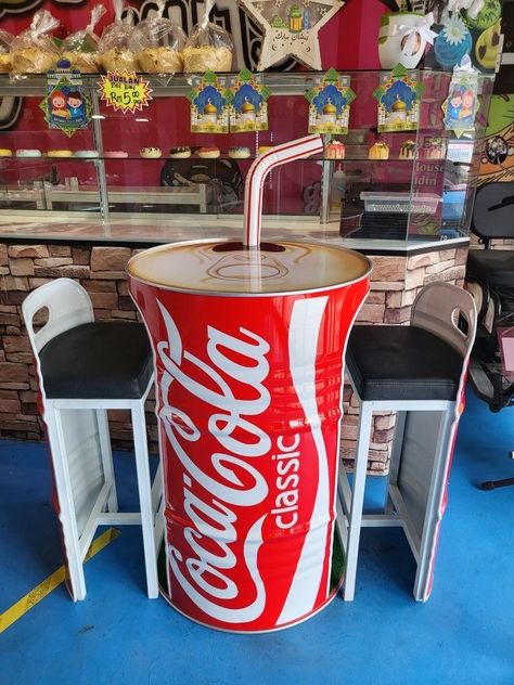 Cafe Interior Vintage, Vinyl Wrap Furniture, Cola Wars, Rooftop Restaurant Design, Coca Cola Decor, Bakery Design Interior, Cool Tree Houses, Container Architecture, Barrel Furniture