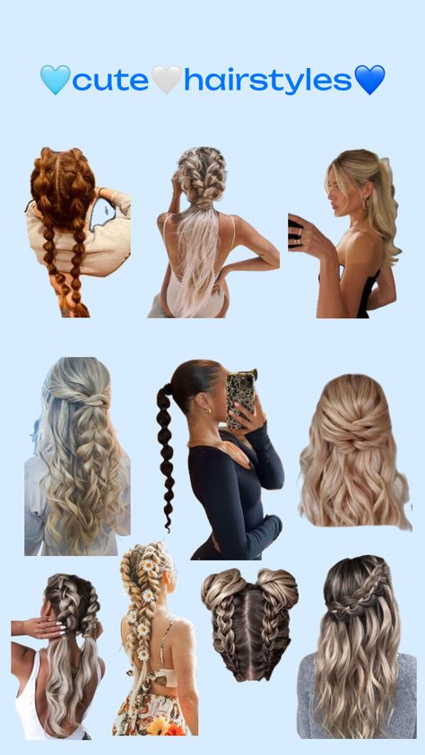 do u like any of these hairstyles and would consider wearing them?! 🫶🏻🫶🏻 Park Hairstyles, Comfy Hairstyles Casual, Picked Up Hairstyles, Cheer Hairstyles For Games, Hairstyles For Theme Parks, Comfy Hairstyles, Water Park Hairstyles, Theme Park Hairstyles, Football Game Hairstyles