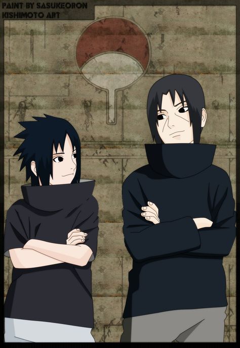 The 2 brothers Itachi the big brother and Sasuke the little brother 2 best brothers Sasuke Brother, Itachi Wallpaper, Naruto Wallpapers, Naruto Eyes, Naruto Team 7, 2 Brothers, Manga Poses, Sasuke And Itachi, Naruto Teams