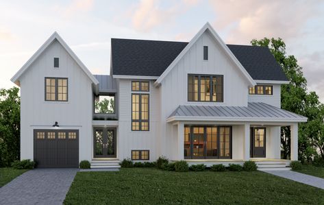 Four Dream Homes Featured on the Fall Parade of Homes White Farmhouse Exterior, Modern Tudor, Siding Ideas, Farmhouse Exterior Design, Spring House, Casas Coloniales, Modern Farmhouse Exterior, House Siding, Design Exterior